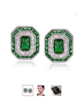 Ross-Simons Simulated Emerald & .50 ct. t.w. CZ Stud Earrings in Sterling Silver